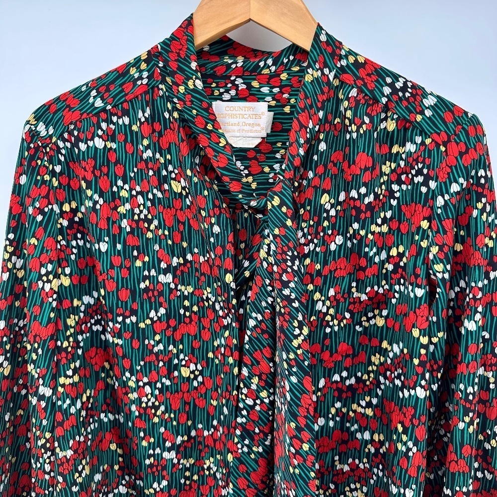 Vintage COUNTRY LAGENLOOK Pendleton RED TULIPS Cottage Core Top WOMENS 14